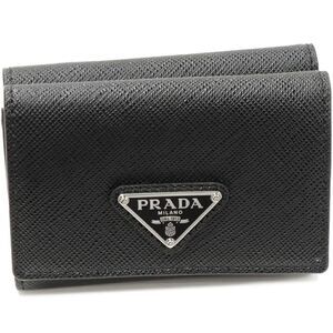 Prada Saffiano Triangle Compact Wallet Leather Wallet